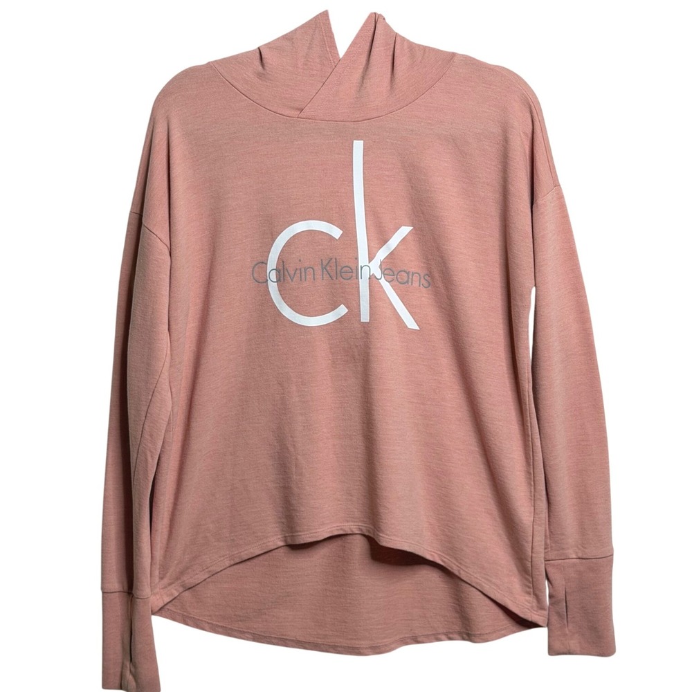 Calvin Klein Jeans Logo Hoodie Lightweight Pullover Rose Pink Womens Small